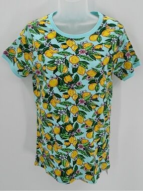 Vera Bradley Pajama Shirt Womens S Blue Yellow Lemon Grove Ribbed Cotton Tee NEW